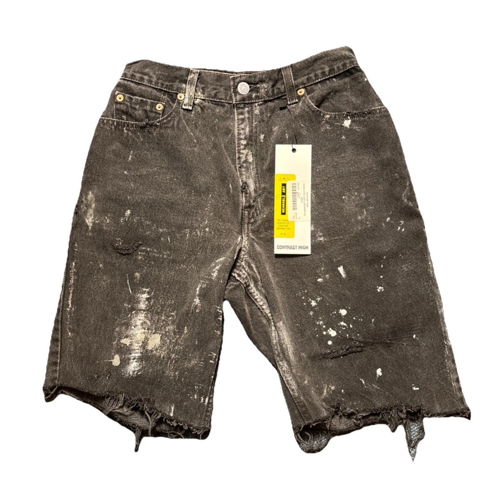 Levi's 90s Relaxed Fit Black Distressed Jean Shorts Vintage - 26 x 9” inseam